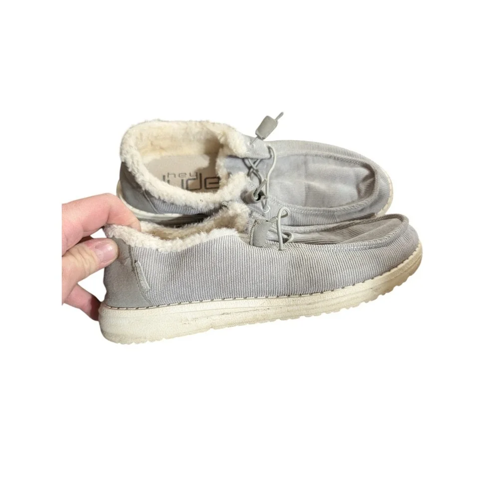 Hey Dude Wendy Corduroy Grey Gray Faux Fur Casual Walking Shoes Women's Size 7